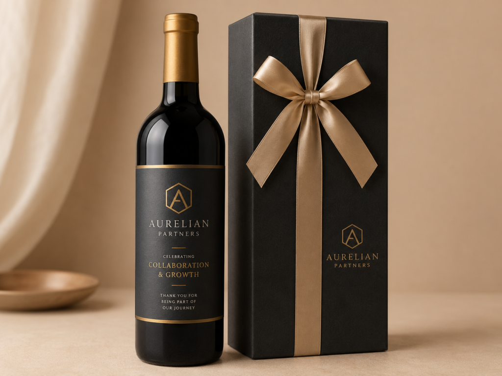 Projekty etykiet na wino – elegancka butelka w czarnym opakowaniu
